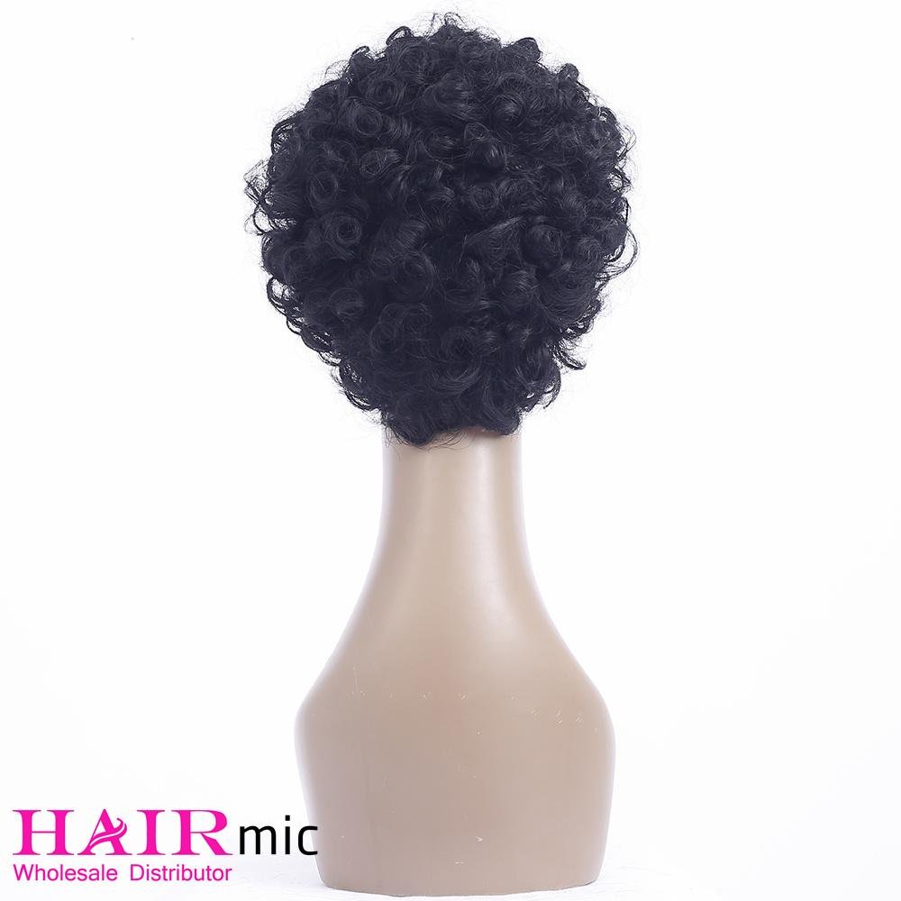 Short Curly Natural black Bouncy human hair Wig machine made 2