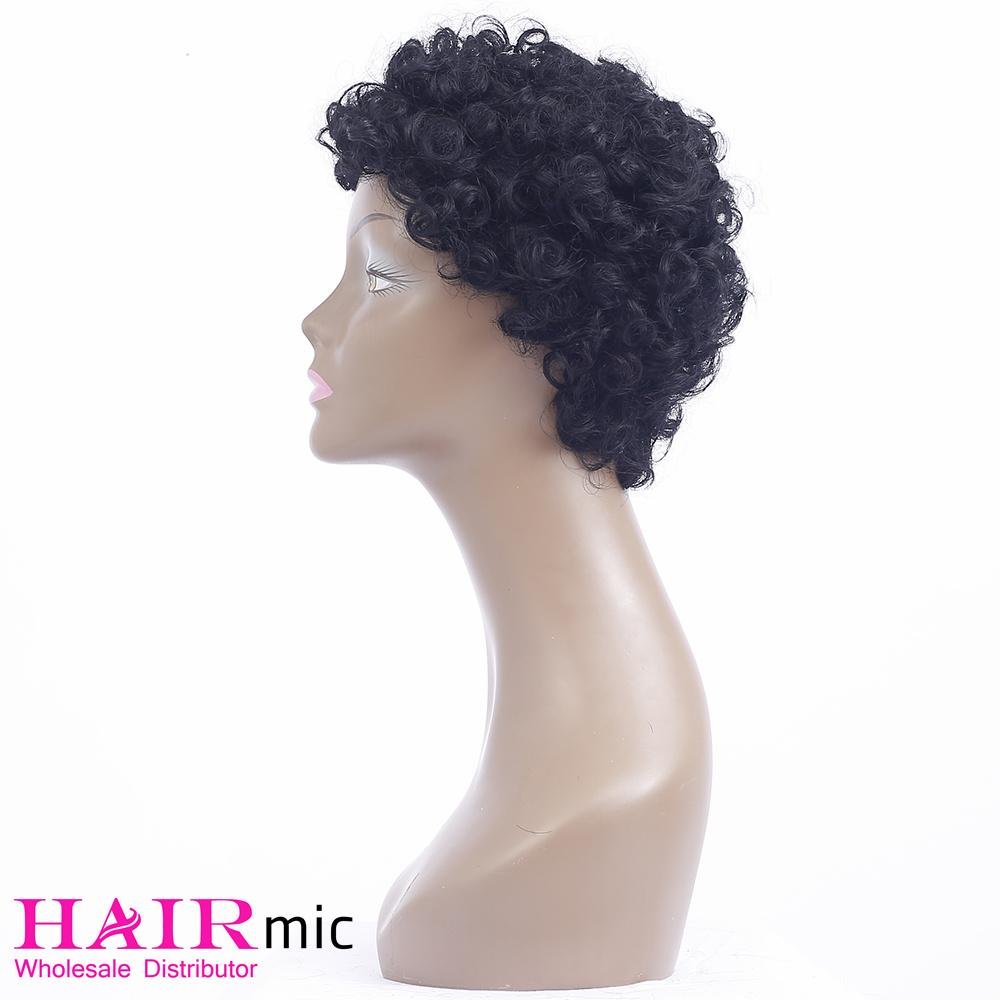 Short Curly Natural black Bouncy human hair Wig machine made 3