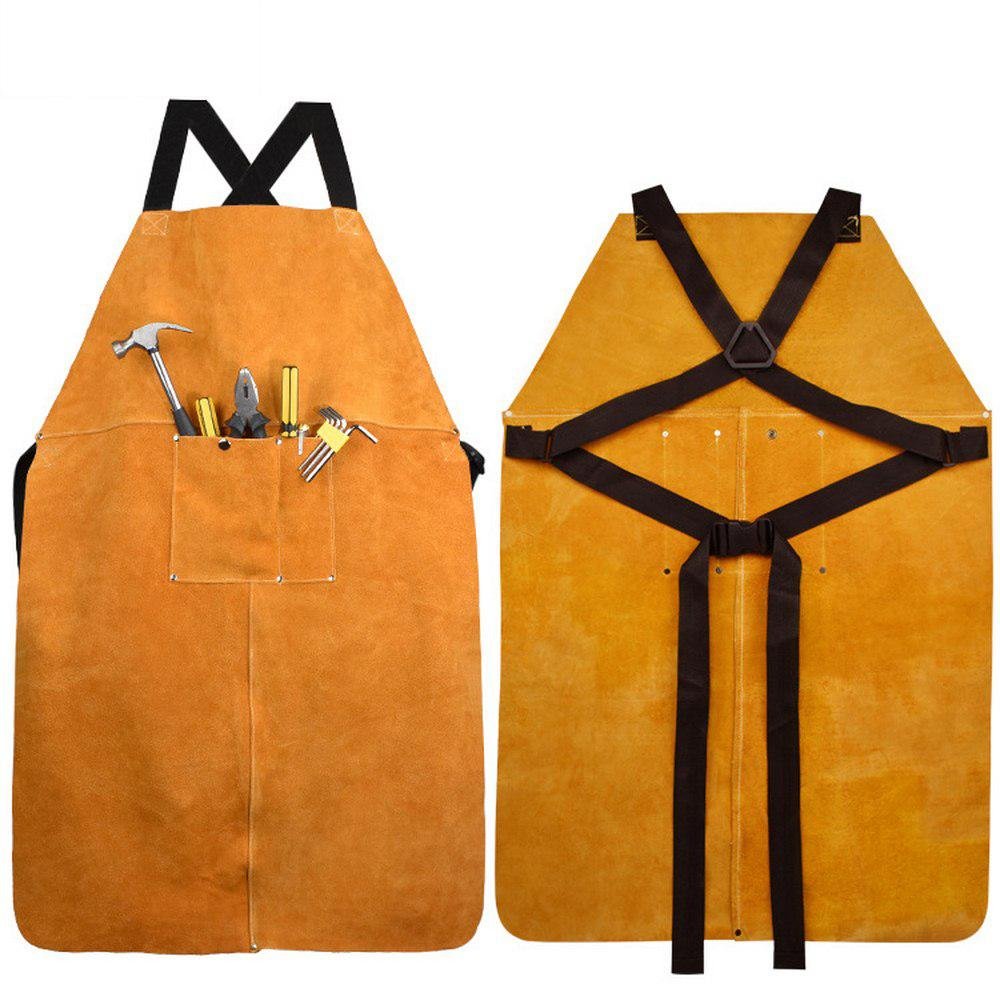 Flame Resistant Heat Insulated Cowhide Apron Genuine Leather Welding Apron 2