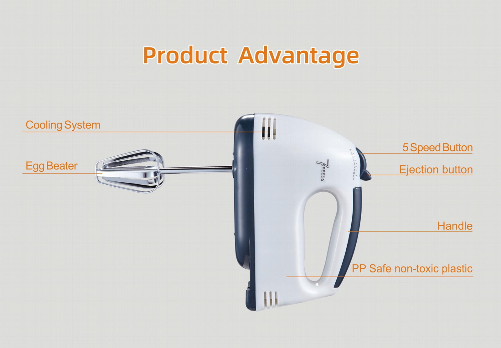 Ready in stock 7 speeds 100W electric hand mixer egg beater 4