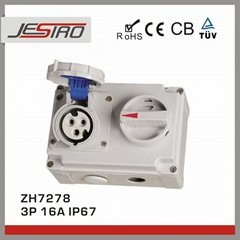 JESIRO ZH7278 Industrial Durable Blue Interlock Switch Socket 230V 16A IP67