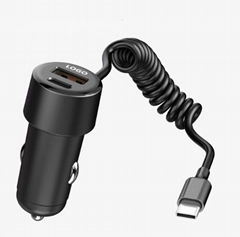 48W Fast Car Charger USB-C + USB-A port, with 1.5 meter USB-C cable