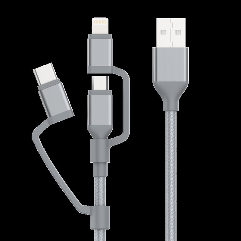 3-in-1 Mobile Charging Cable 3ft Black (USB2.0 A to Lightning, USB-C, and Micro 