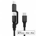 60W PD USB C to USB C and Lightning 2 in 1 Dual Cable, Nylon Black