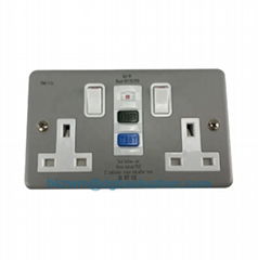 Twin 13A Metal RCD Protection Wall Swtich Socket