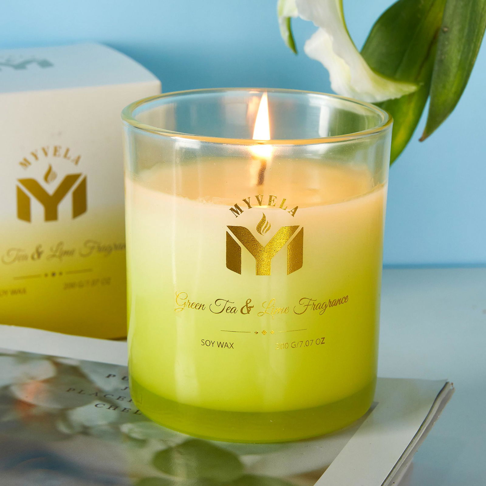 Scented Candle  Green Tea & Lime Fragrance  7.07 Oz Soy Wax 40 Hours Long L