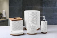 Modern style Sand resin with wood base 5pcs set bathroom accessories