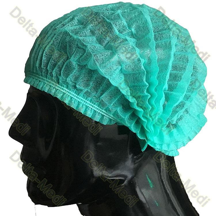 Green Single Elastic Disposable Mob Cap , Doctor Bouffant Disposable Hair Cover 3