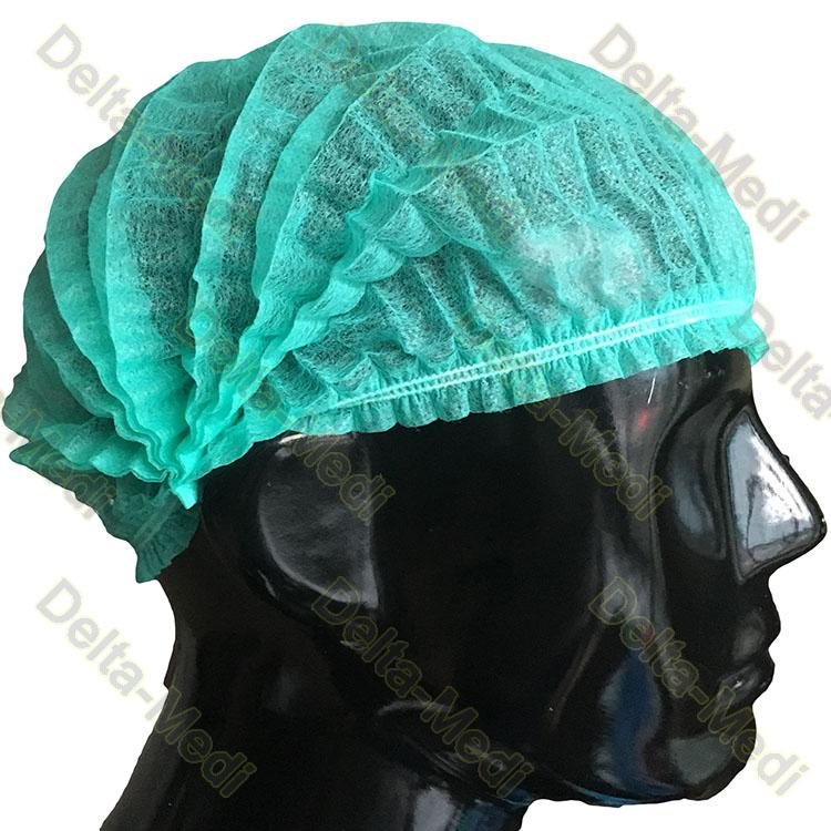 Green Single Elastic Disposable Mob Cap , Doctor Bouffant Disposable Hair Cover 4