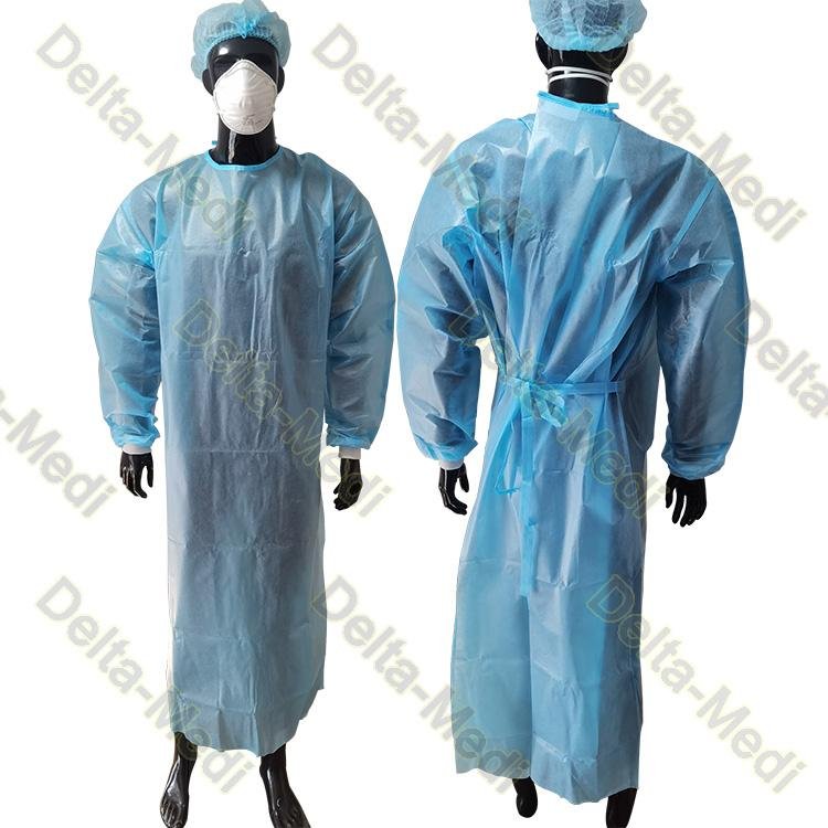 PP coated PE Film disposable isolation gown AAMI Level 2 AAMI Level 3