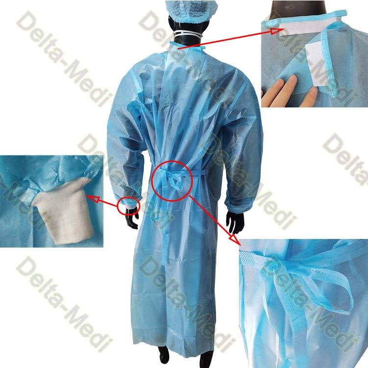 PP coated PE Film disposable isolation gown AAMI Level 2 AAMI Level 3 2