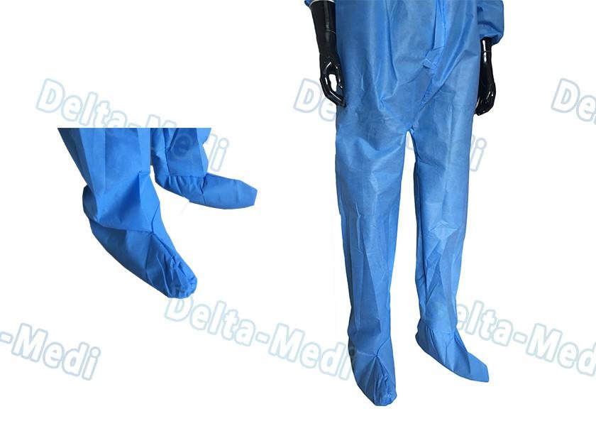 Safe Disposable Coverall Suit , SMS Disposable Blue Coveralls With Hood / Boots  2