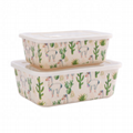 Flower Garden Leakproof Vacuum Container Red Food with Plastic Bamboo Fiber Lid 