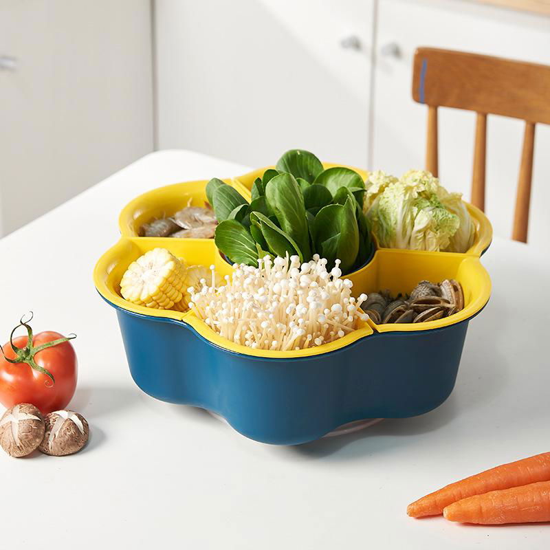 廠家批發家用廚房雙層塑料蔬菜洗菜籃水果旋轉盤瀝水可旋轉火鍋盤 3