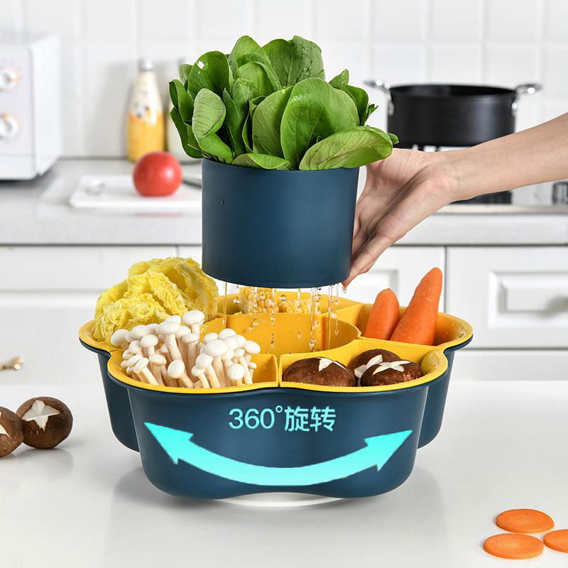 廠家批發家用廚房雙層塑料蔬菜洗菜籃水果旋轉盤瀝水可旋轉火鍋盤 4