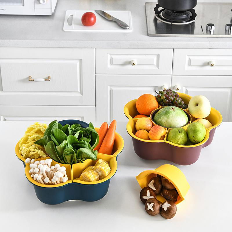 廠家批發家用廚房雙層塑料蔬菜洗菜籃水果旋轉盤瀝水可旋轉火鍋盤 2