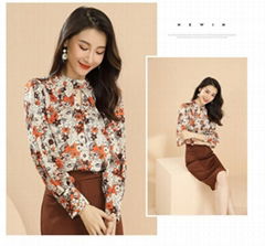 Baizi Autumn 2021 New Chiffon Top Long Sleeve Printed Shirt