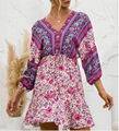 2021 summer new V-neck positioning flower dress 3