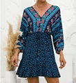 2021 summer new V-neck positioning flower dress 5