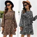 2021 autumn new leopard print ruffled lace-up dress 1