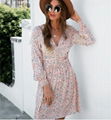 2021 summer new V-neck positioning flower dress