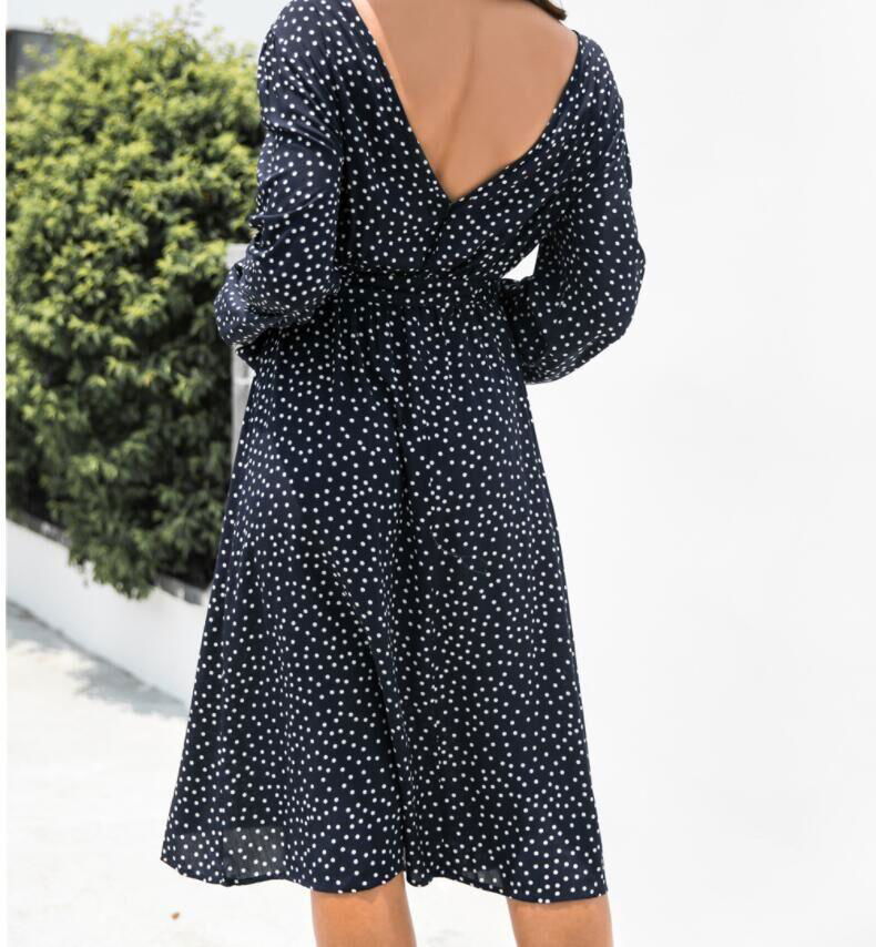 2021 Fall New Arrival Women's Polka Dot Round Neck Halter Dress 4