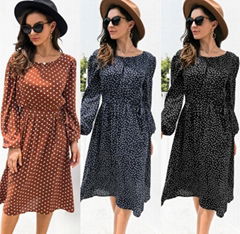 2021 Fall New Arrival Women's Polka Dot Round Neck Halter Dress