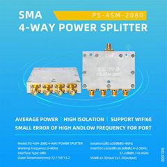 Precision 4 way power splitter Power Divider with SMA connector 0.8~8GHz