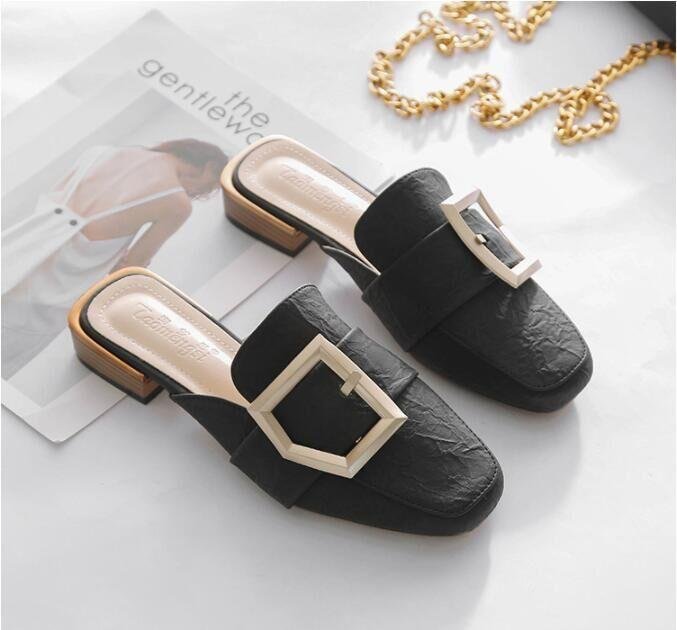 2021 new all-match women's shoes thick heel metal buckle women's shoes  4