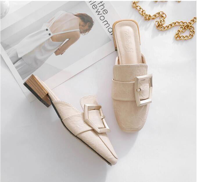 2021 new all-match women's shoes thick heel metal buckle women's shoes  5