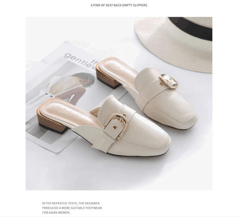 Flat-bottomed summer half slippers with thick heel ladies sandals 5