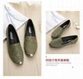 Square toe flat shoes women's imitation plaid woven shallow mouth lazy shoes