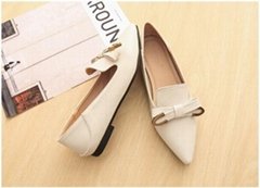 Pointed toe flat shoes women retro bow one pedal