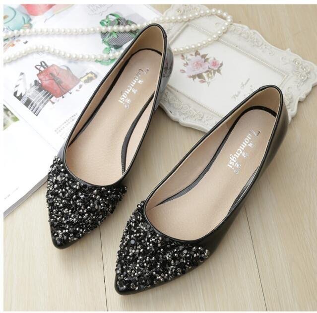 2021 fall new pointed shallow mouth single shoes sequins