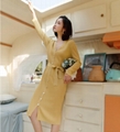 Long-sleeved mid-length dress knitted