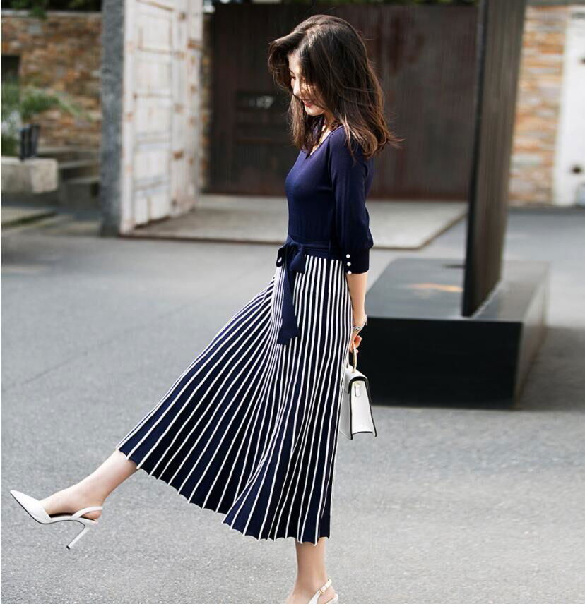 New retro elegant knitted pleated skirt  2