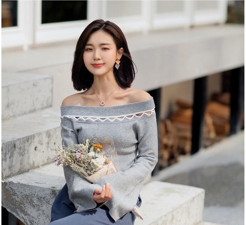 One-line collar off-shoulder pullover sweater women's autumn new style  3