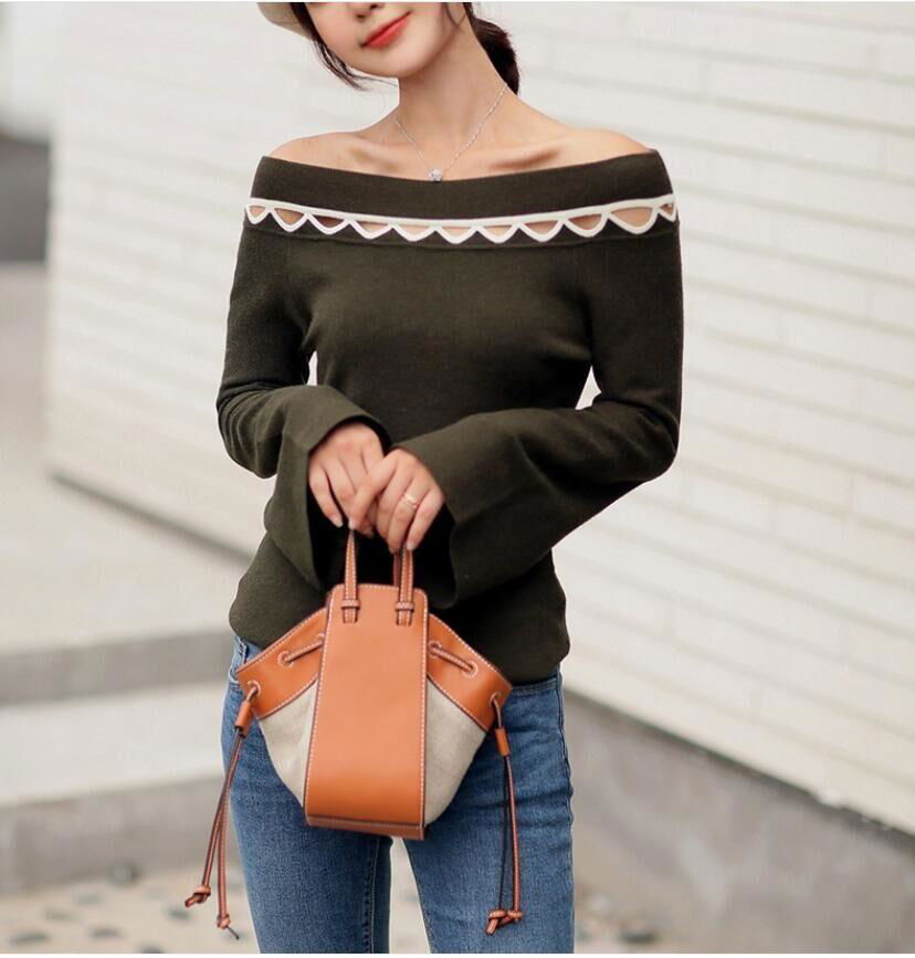 One-line collar off-shoulder pullover sweater women's autumn new style  5