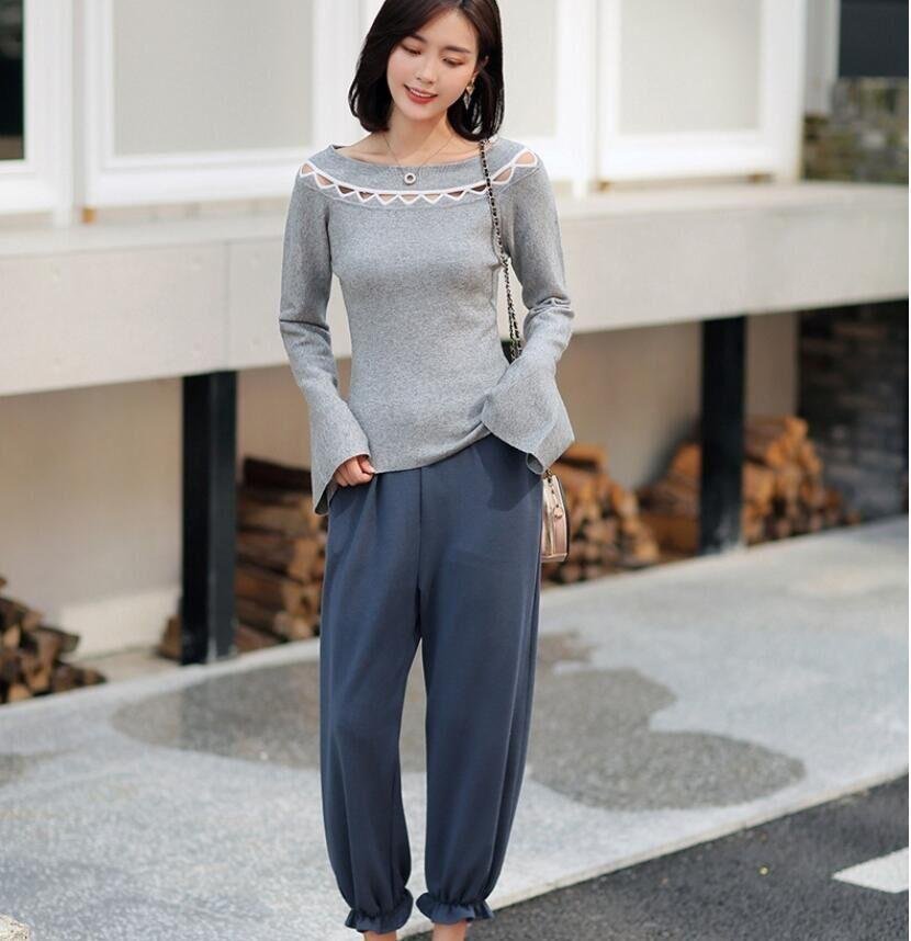 One-line collar off-shoulder pullover sweater women's autumn new style  4