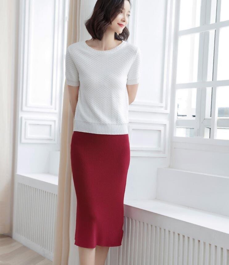 Japanese women's knitwear short-sleeved round neck bottoming shirt  3