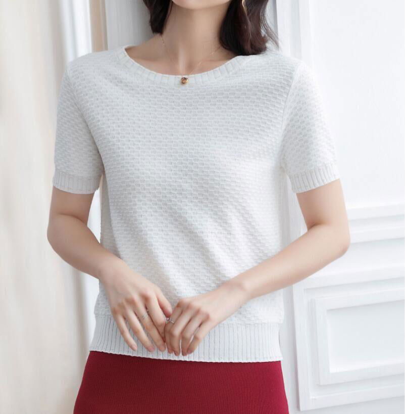 Japanese women's knitwear short-sleeved round neck bottoming shirt  4