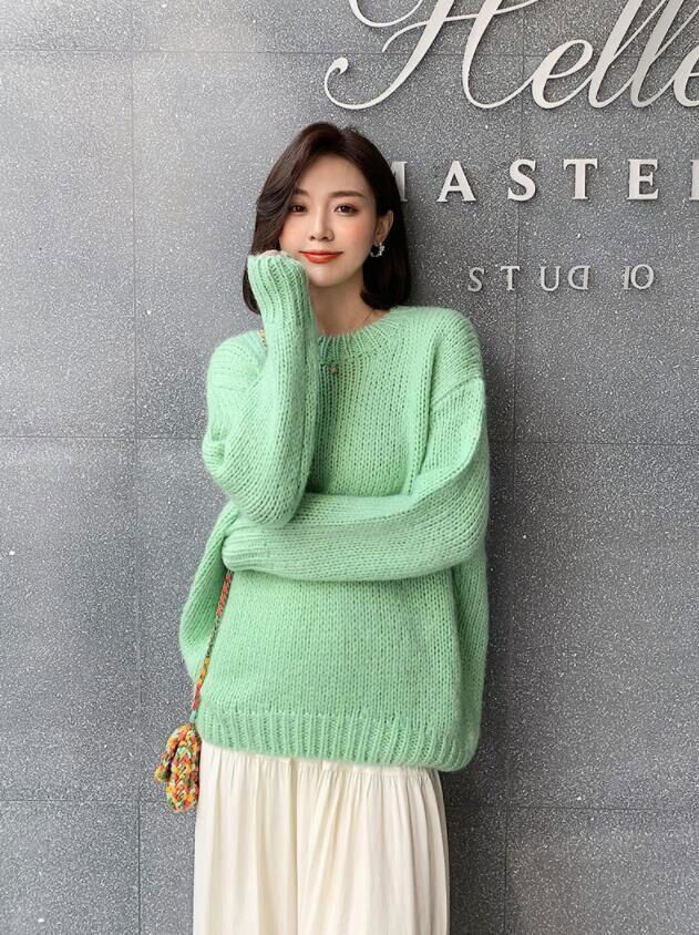 Autumn new lazy loose openwork knitted sweater top  3