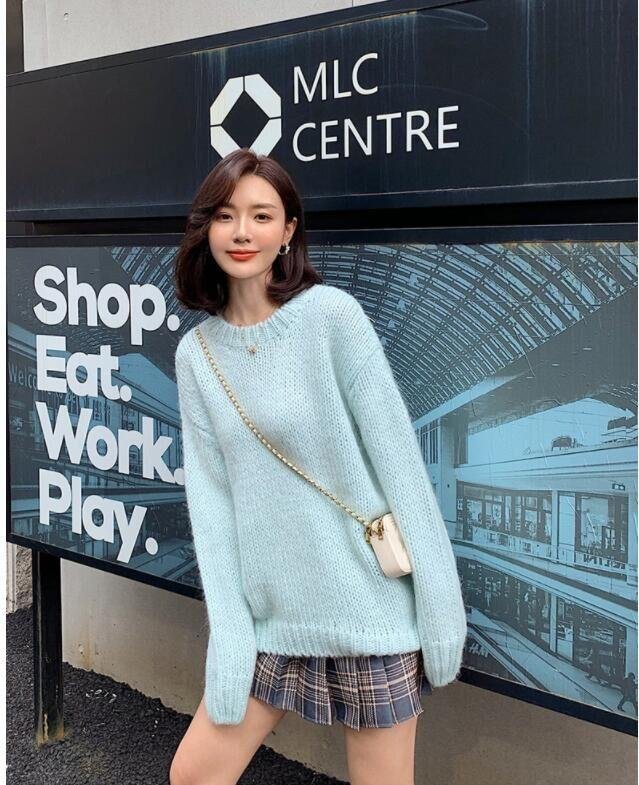 Autumn new lazy loose openwork knitted sweater top  5