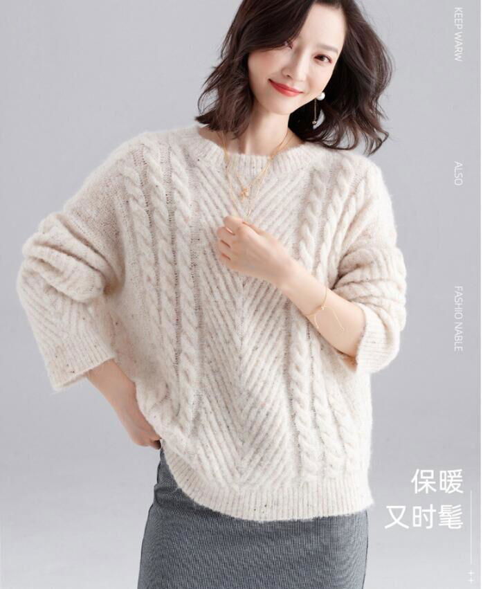 Women's Autumn New Mohair Round Neck Loose Outer Sweater