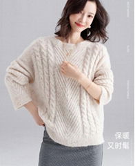 Women's Autumn New Mohair Round Neck Loose Outer Sweater 