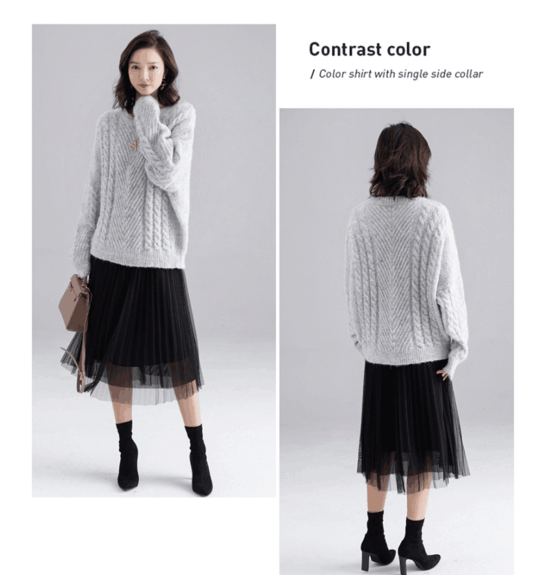 Women's Autumn New Mohair Round Neck Loose Outer Sweater  3