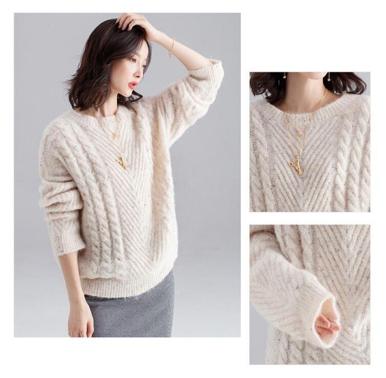 Women's Autumn New Mohair Round Neck Loose Outer Sweater  5