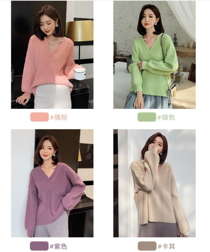 2021V-neck bat sleeve lazy knit sweater  2