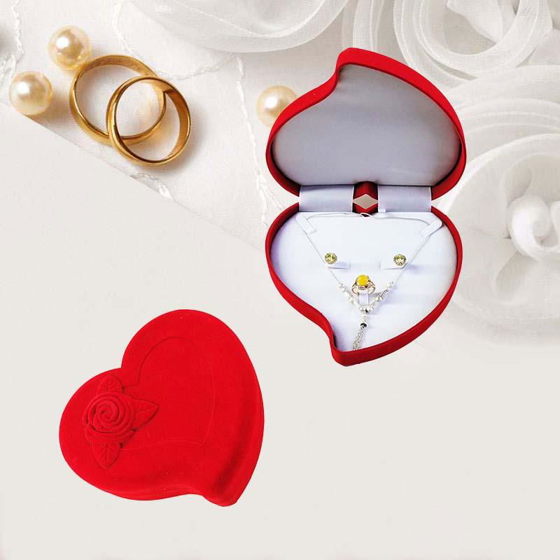 wholesale heart shape wedding gift box high quality flocking ring box 3