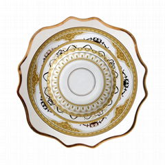 Fine bone china ware ceramic food plate sets with gold rim
